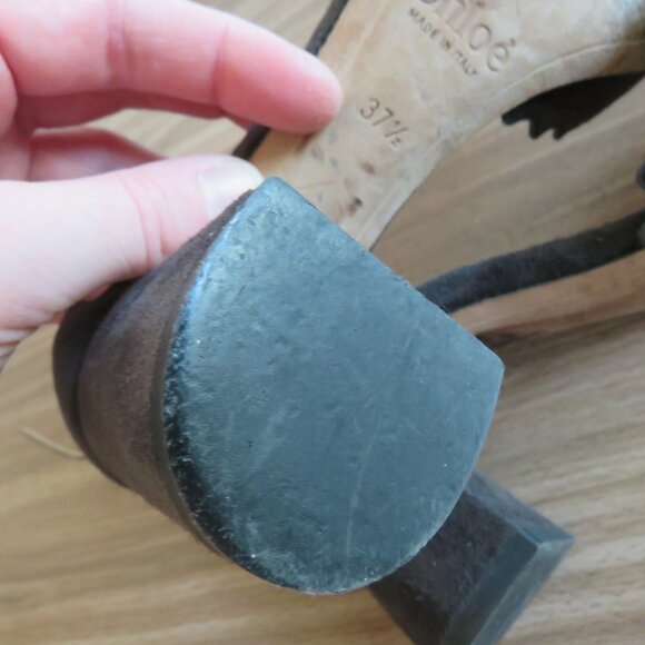 CHLOE Lauren Scalloped Ankle Strap Suede Block Heel Shoes Academia - Size US 7.5 - Picture 13 of 15